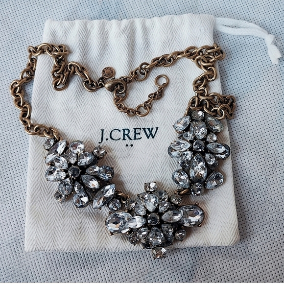 J. Crew Oxidized Brass Tone Clear Stone Statement Necklace High Dome Style - Picture 13 of 13